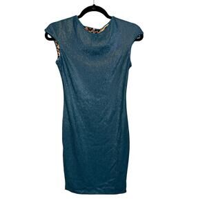 Twenty Cluny Dress Womens 6 Blue Bodycon Mini Cap Sleeve Sequins Party Evening